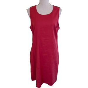 Level 99 Coral Raw Hem Stretch Linen Sleeveless Sheath Dress L